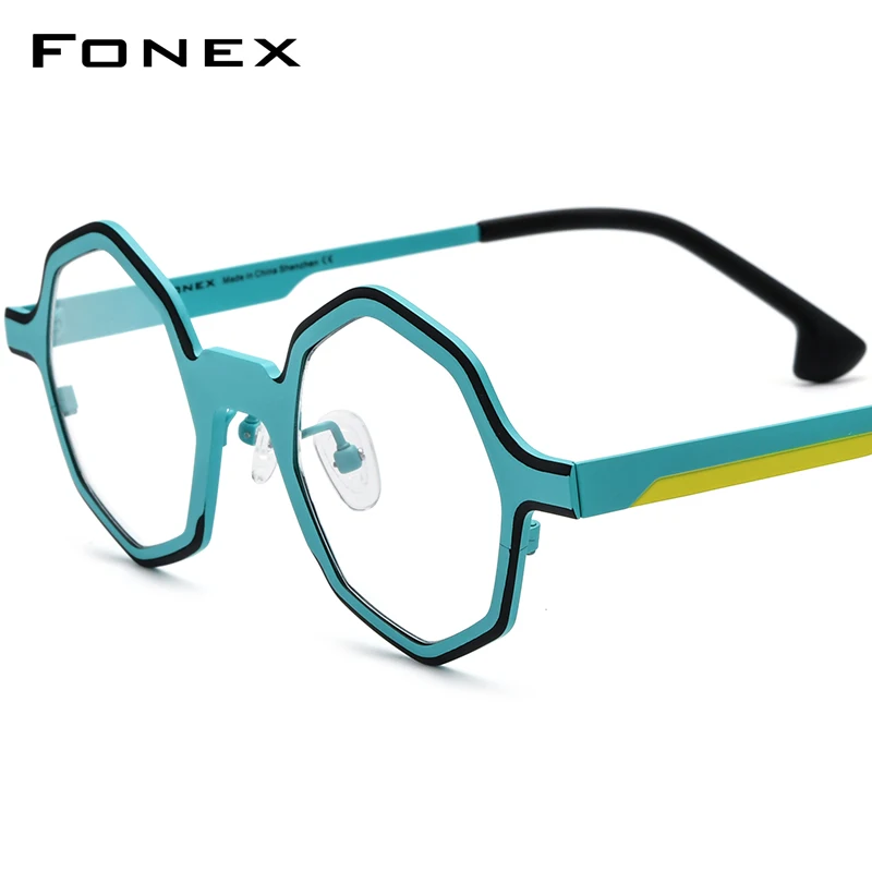 

FONEX Pure Titanium Glasses Frame Women Colorful Trendy Polygon Optical Eyeglasses Men 2024 Myopia Optical Eyewear F85812