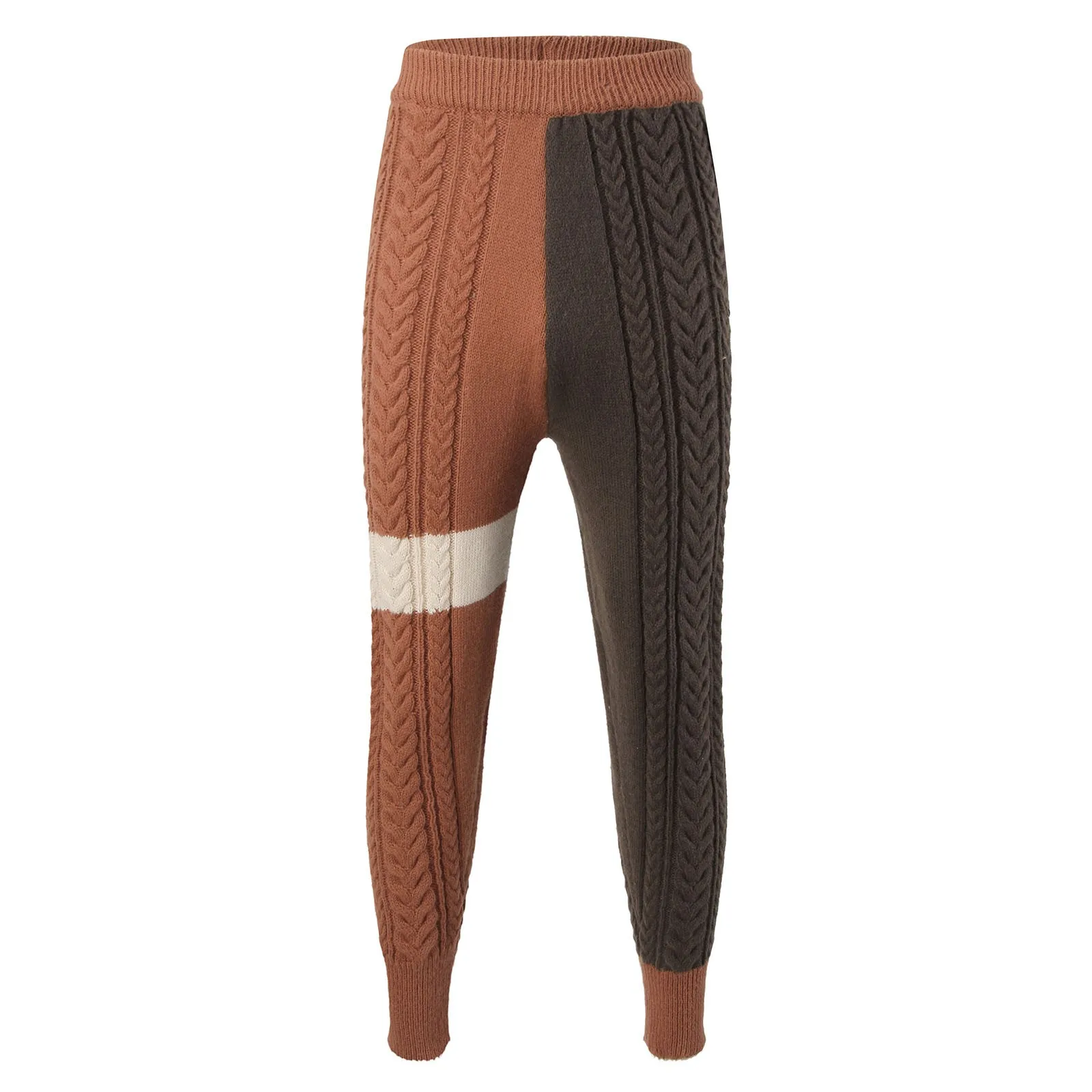Vintage Patchwork Knit Pants Men Winter Casual Drawstring Waist Tie-Up Knitted Leggings Trouser Mens Slim Fit Long Pants