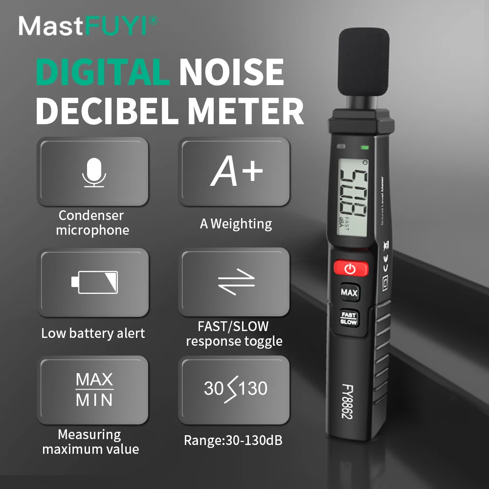 MASTFUYI FY8862 Digital Sound level meter Handheld DB 30~130dB Audio Measuring Instrument Portable Noise