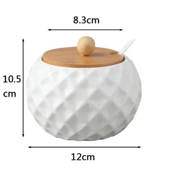 White Ceramic Spice Organizer Set with Wooden Lids & Spoons (BO LUO)