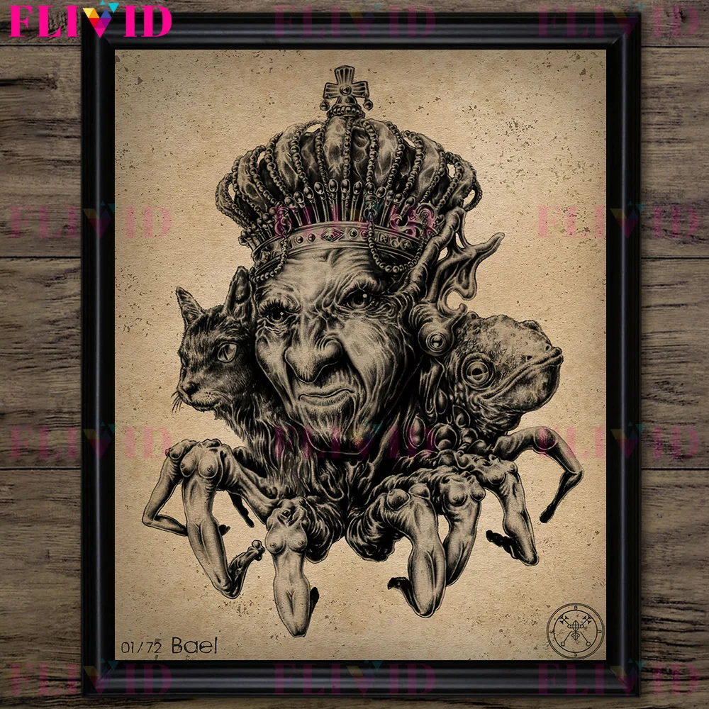 Vintage Gothic Wall Art Canvas: Demons in the Book of Shadows - Pagan Demon Art Poster Print Decor