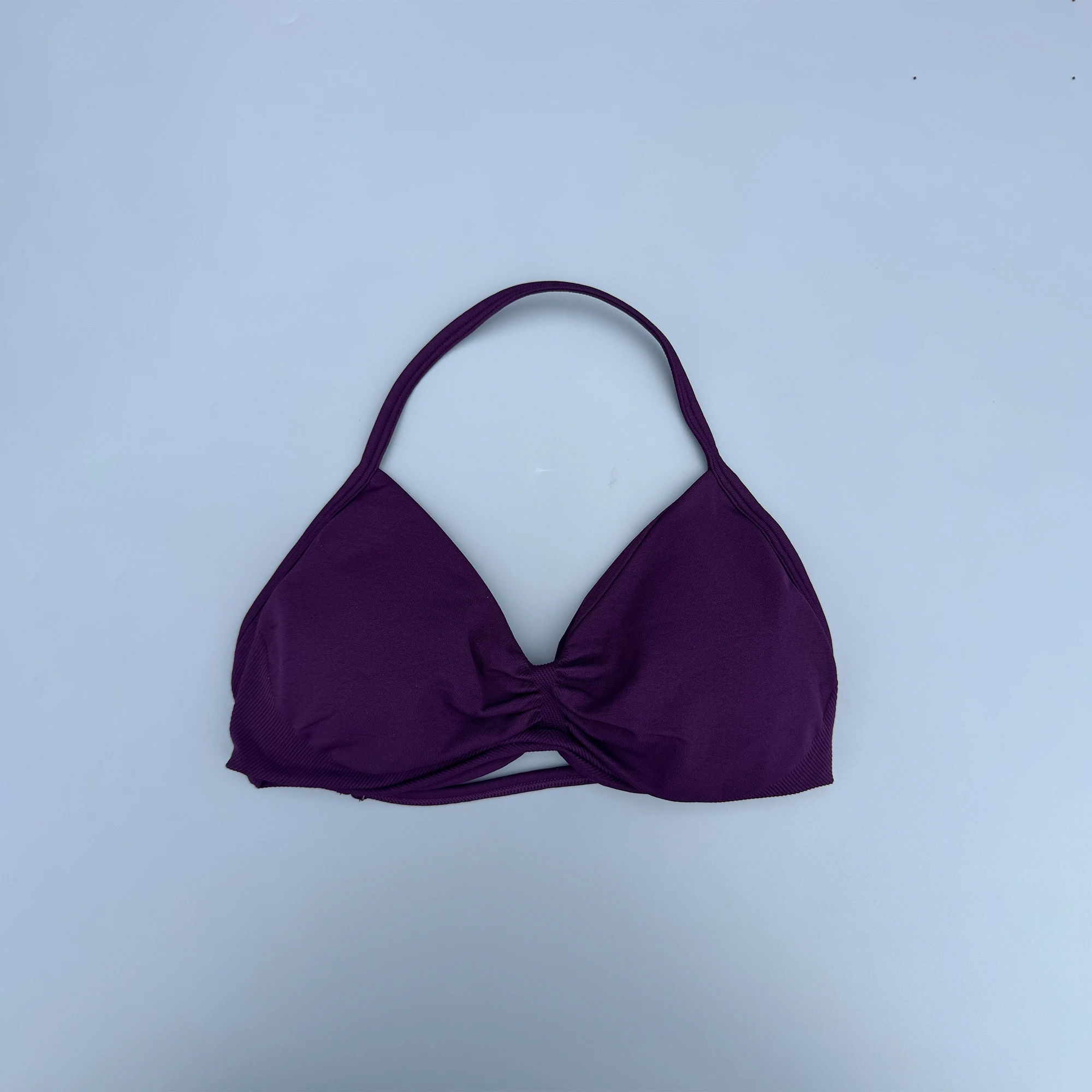 Women's High Support Strappy Ruched Backless Halter Push-Up Seamless Sports Bra with Removable Pads