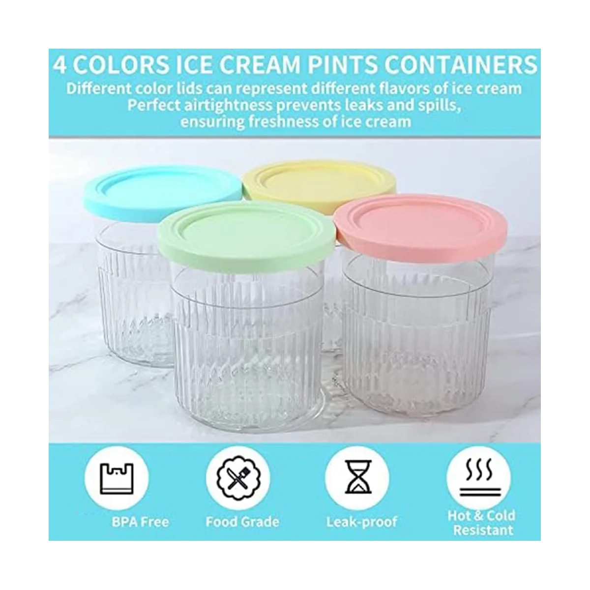 Replacement for Ninja Creami Pints and Lids - NC501, with Ninja