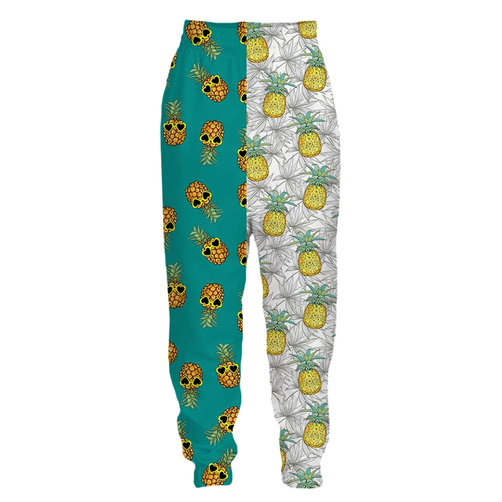 SONSPEE 3D Printing Asymmetrical Splicing Versatile Sweatpants Ladies Pants Patchwork Pineapple Casual Trousers for Women Men