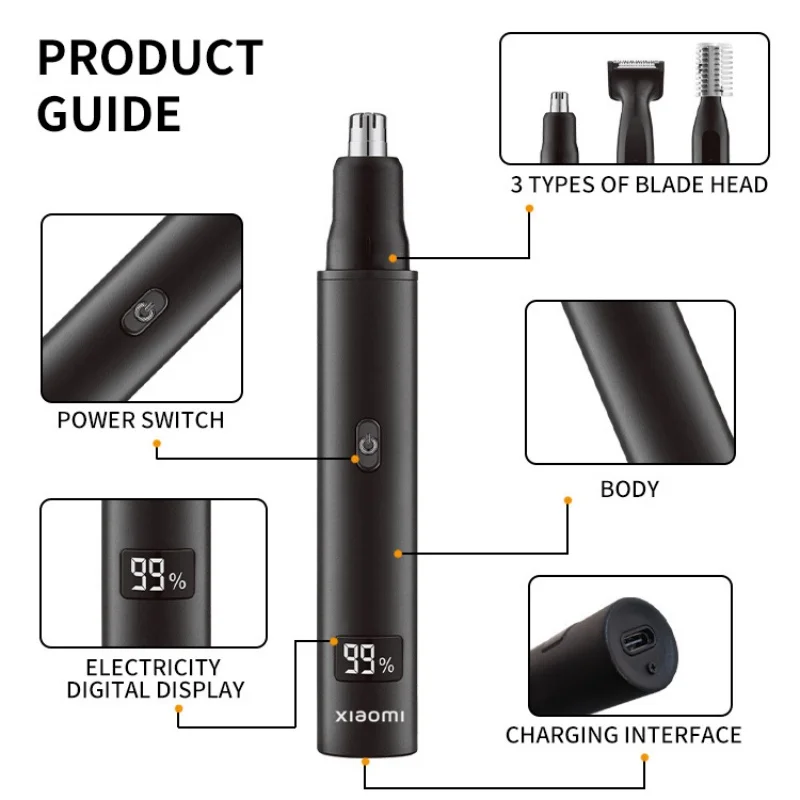 Xiaomi NEW Electric 3 in 1 Hair Clipper Nose Ear Hair Trimmer for Men Painless Rechargeable Sideburns Eyebrows Beard Shaver 3