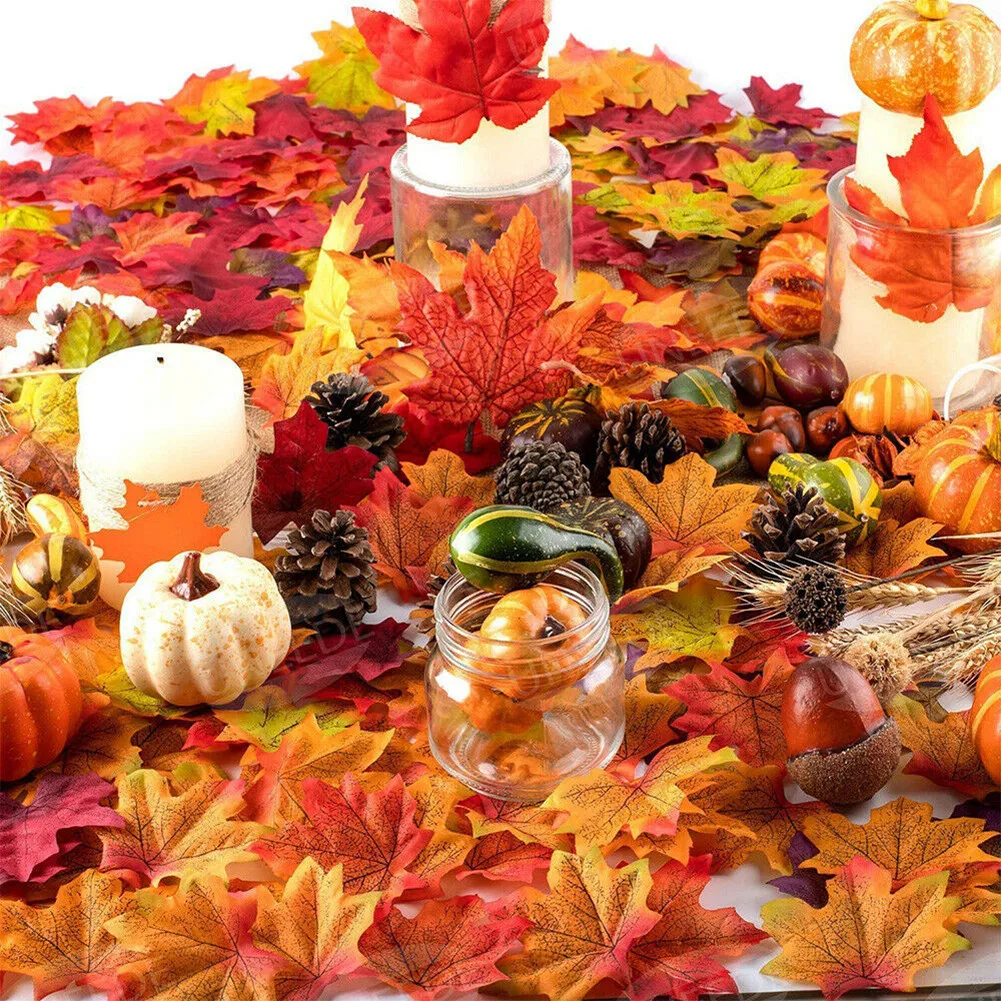 Artificial Leaves 50/100/200Pcs Artificial Maple Leaf Autumn Fake Leaves Crafts Wedding XMAS Party Decor Halloween Christma Thanksgiving Decor