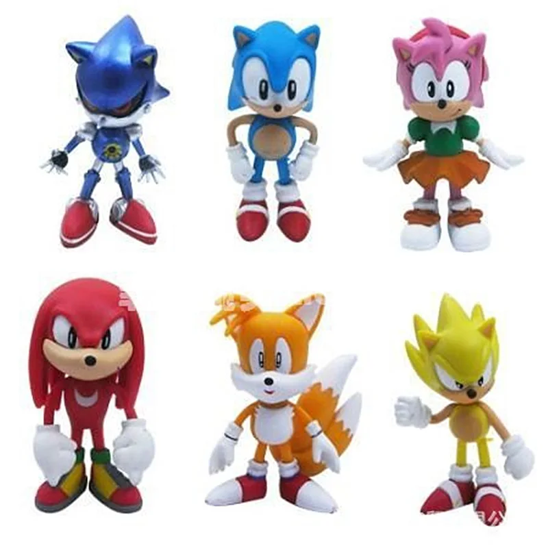 Set Mini Cute 6Pcs Sonic Pvc Character Toy Hedgehog Shadow Tail Figure Model Dolls Bambini Animal Toy Regalo Di Compleanno 6-7Cm
