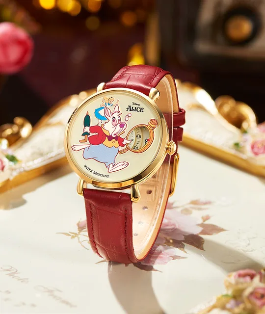 Disney Gift Alice Sleepwalking Wonderland Mr. White Rabbit 2023 Rabbit Year  No Point Watch Student Waterproof Relogio Feminino