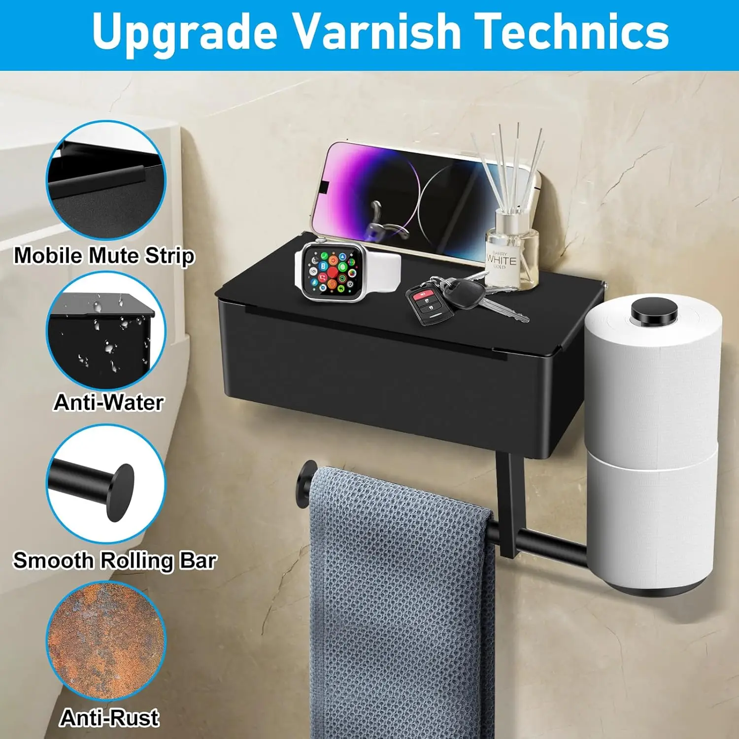 Toilet Paper Holder with Storage Shelf, Three Roll Bathroom Toilet Tissue Holder, Stainless Steel Toilet Paper Roll Holder 3