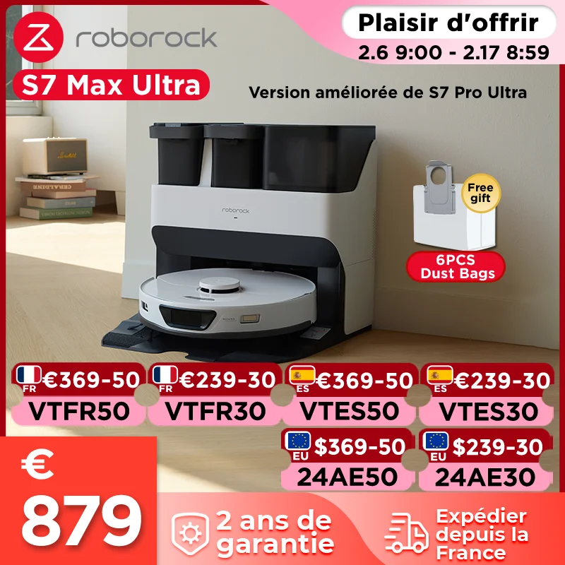 [-$50: Lds50] Roborock S7 Max Ultra Robot Aspirapolvere Autopulente E Svuotamento E Lavaggio E Ricarica E Asciugatura, Aggiornato Da Roborock S7 Pro U