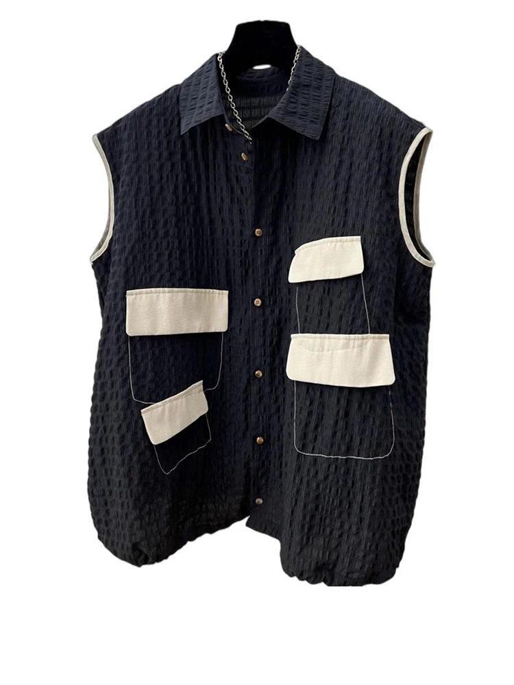 Spliced denim vest women's new autumn and winter pocket shoulder jacket sleeveless top  jackets  jackets for women 2024