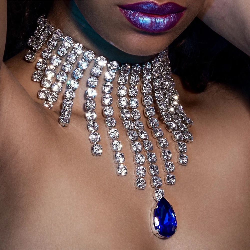 Charm Exaggerated Big Crystal Chain Water Drop Rhinestone Bra Chain Jewelry