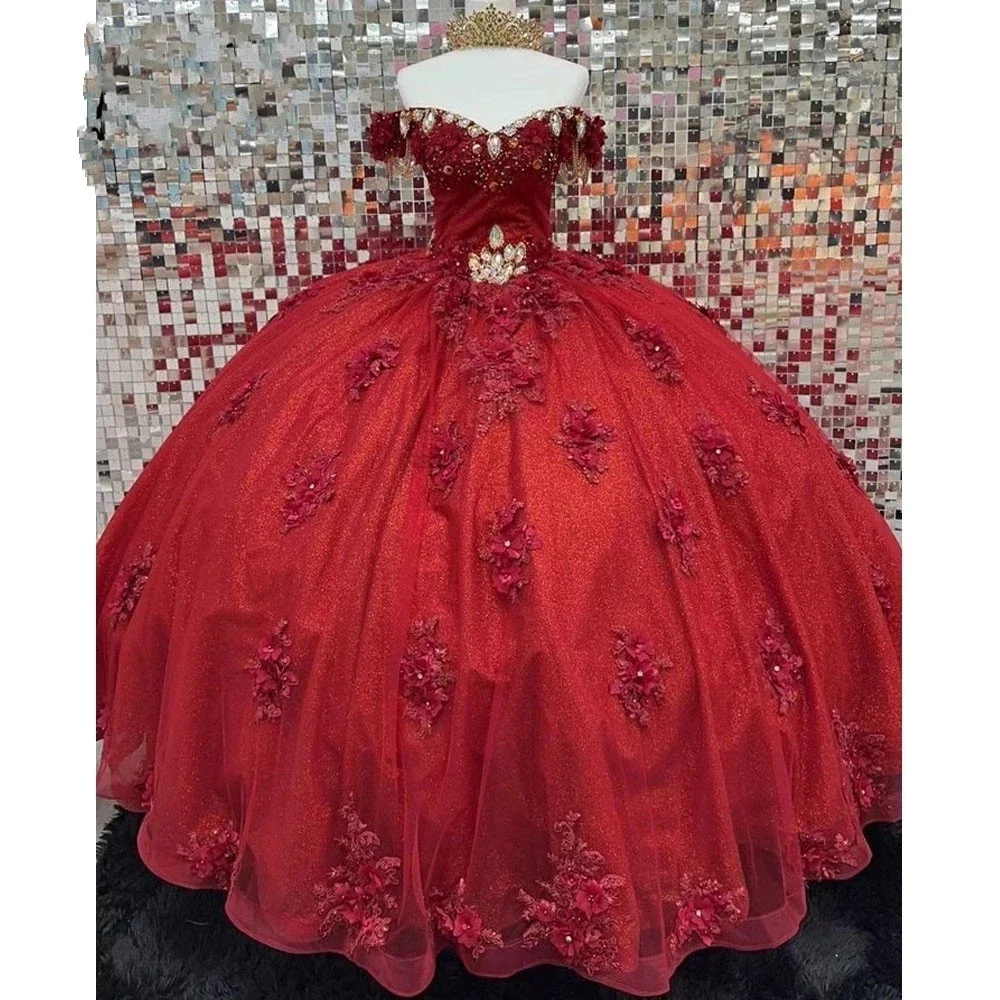 

Бордовое бальное платье с открытыми плечами, платья для Quinceanera, милые платья принцессы на шнуровке для маскарада, дня рождения 16, 15 цветов