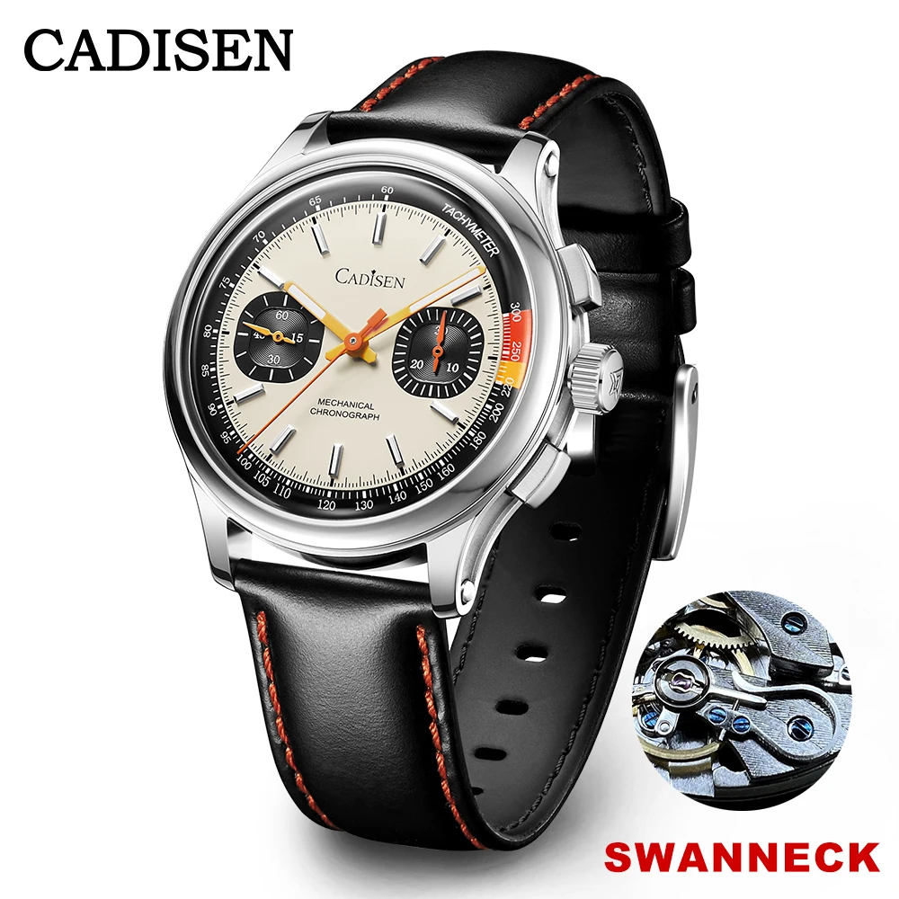 Cadisen New Watch Cronografo Orologi Da Polso Meccanici Seagull St1900 Movimento Orologio Da Uomo Domed Ar Sapphire Crystal Gift