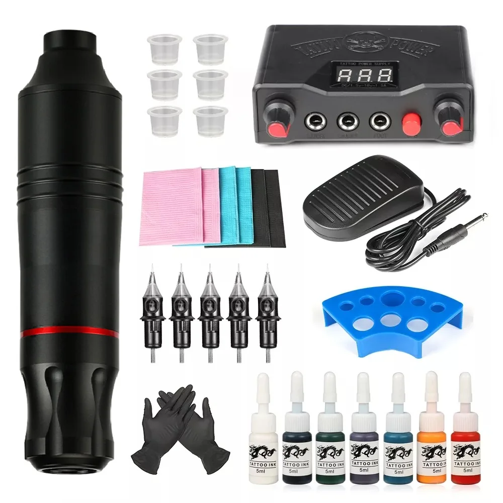 Tattoo Machine Kit Digital Screen Tattoo Power Supply Pen Ink Set Permanent Makeup Machine with 5pc Cartridge Needles Set