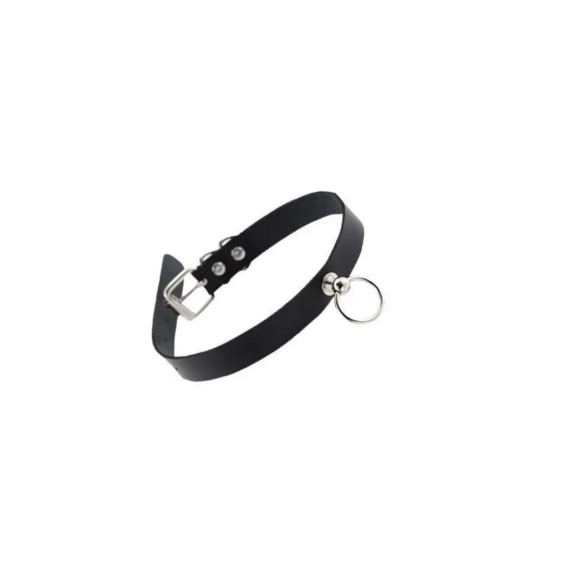 Unisex Punk Leather Choker Cosplay Prop with Pull Ring Chain
