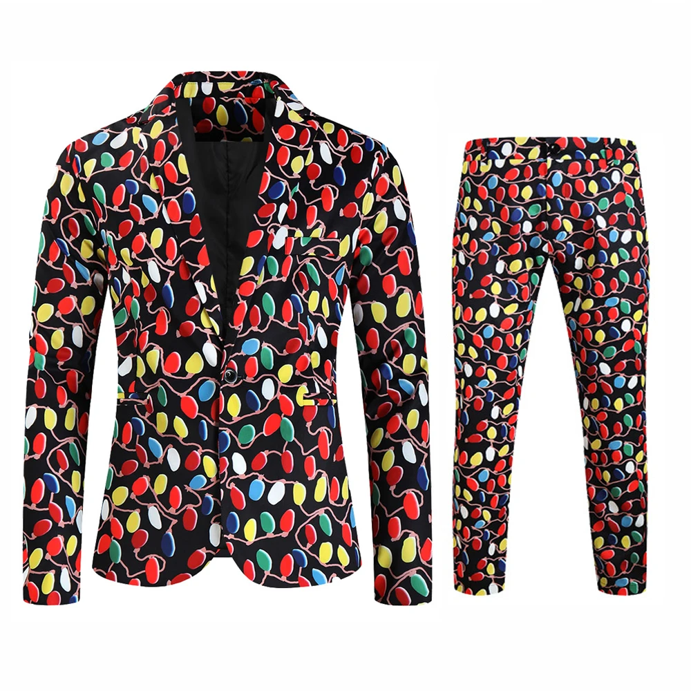 thumbnail image 1 of Traje de negocios informal de Navidad para hombre, chaqueta de 2 piezas con un botón, pantalones, disfraz de fiesta de Navidad, uniforme con estampado de muñeco de nieve, 1 of 5
