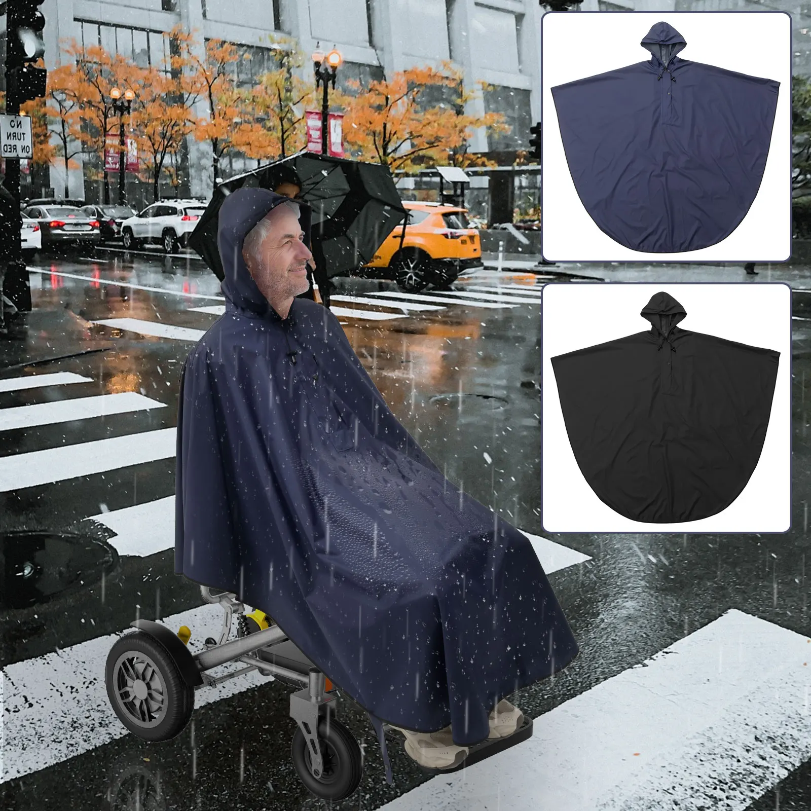 Reflective Wheelchair Poncho Polyester Waterproof Mobility Scooter Raincoat With Adjustable Hood Disabled Raincoat for Men Women