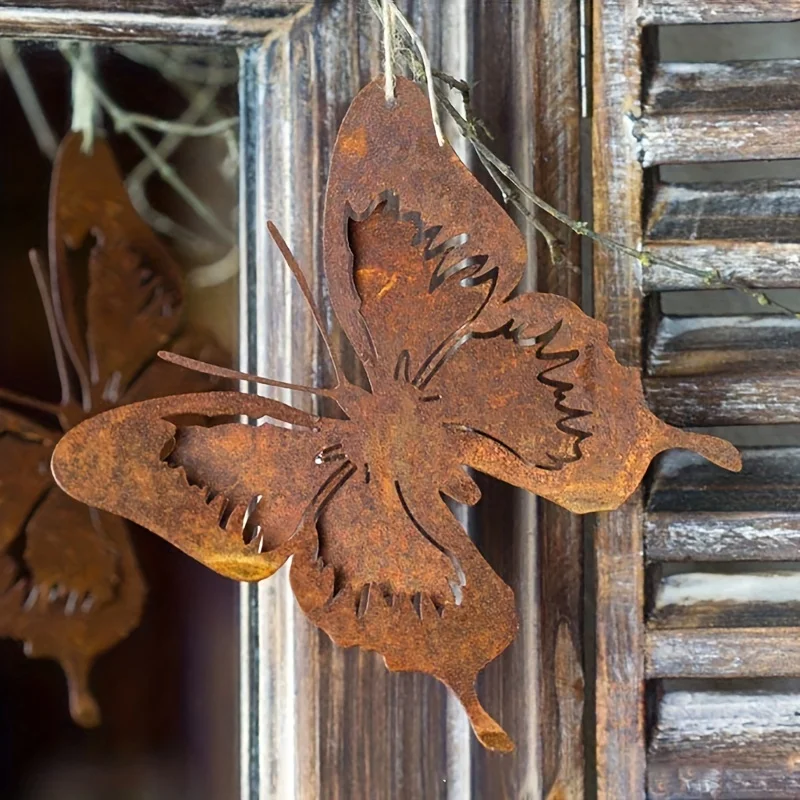 

Metal Rusted Butterfly Garden Wall Decor, Iron Rusty Handicraft, Outdoor Courtyard Decoration Ground Stake, Artistic Decoration
