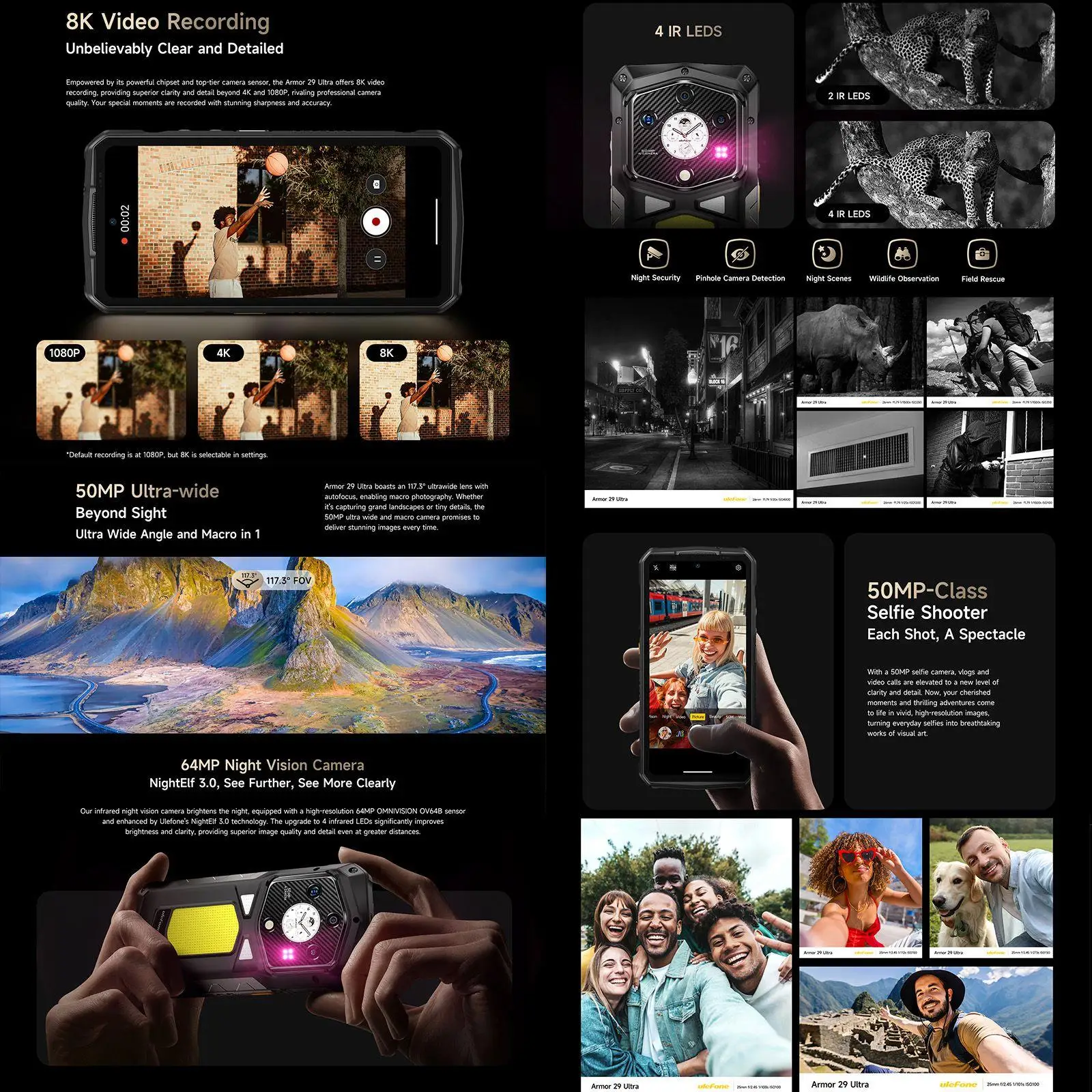 Ulefone Armor 29 Ultra 5G AI Rugged Phone 16GB+1TB Night Vision 21200mAh 6.67" Dimensity 9300 Versatile LED Light NFC Smartphone