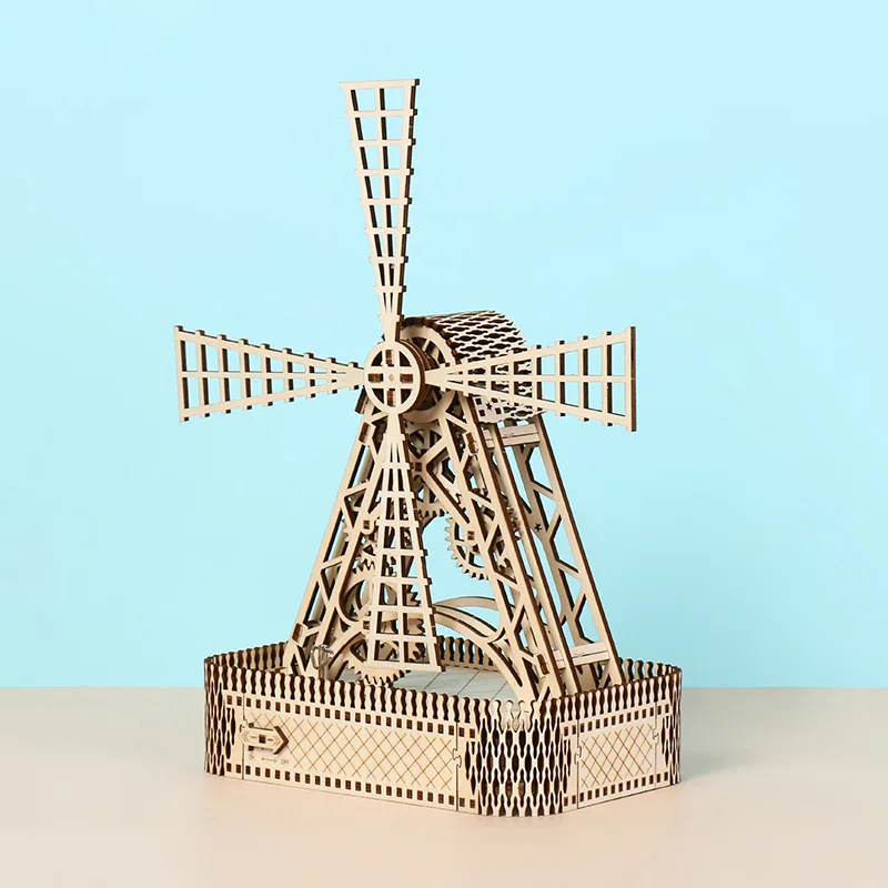 DIY 3D Wooden Puzzles Big Windmill Model Building Block Kits Assembly Toy Gift for Teens children Adults 3d wooden puzzles diy assembly house tree water mill architectural model children s educational toys kids boys birthday gifts