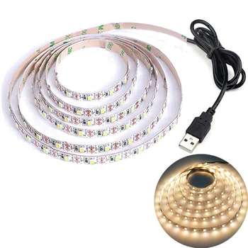 DC 5V USB LED 스트립 2835 흰색 따뜻한 흰색 LED 스트립 조명, TV 배경 조명 테이프 홈 장식 램프 1- 5m LED 스트링 라이트