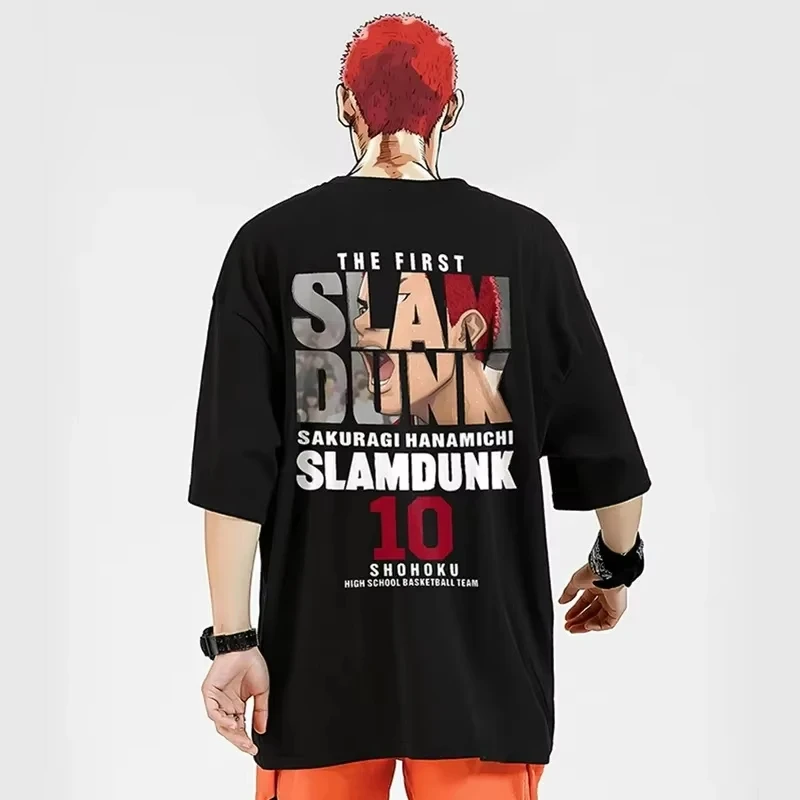 Anime Slam Dunk Print T-Shirt Men's Oversized Japanese Manganese Cotton Short Sleeve ping Pure Cotton kid T-shirt