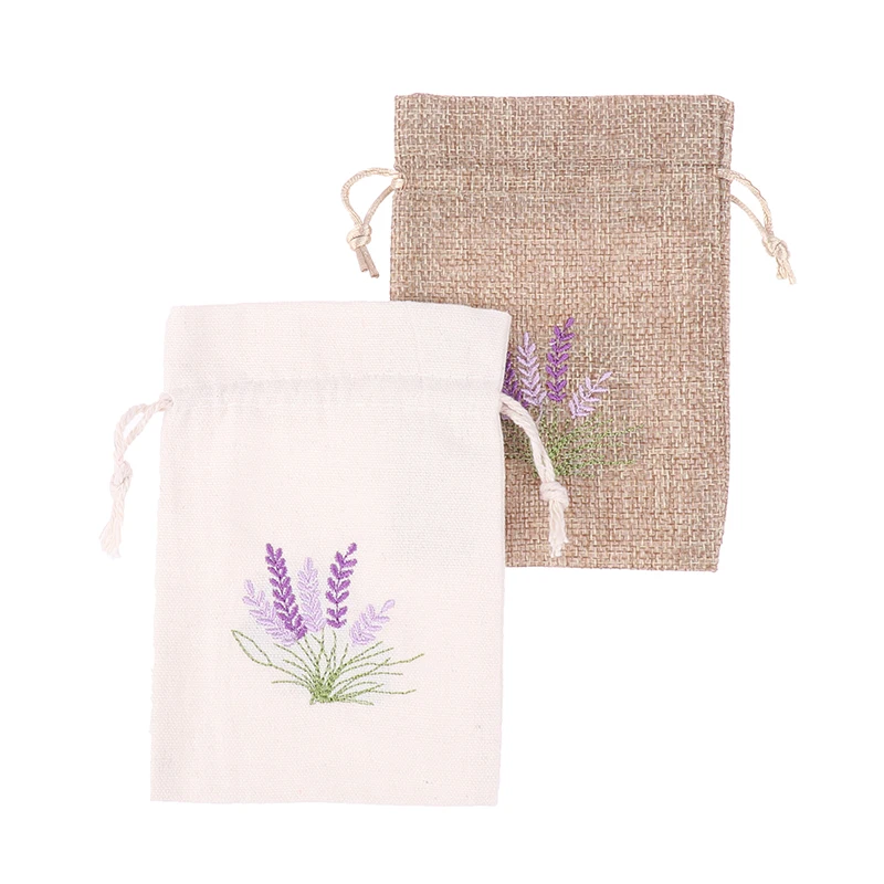 1 pz riutilizzabile aromaterapia borsa con coulisse ricamo sacchetti di lavanda sacchetti di aromi di fiori secchi sacchetti di semi di iuta di cotone