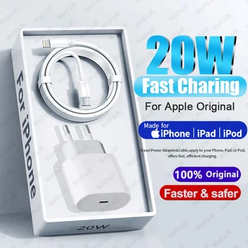 Original PD 20W Fast Charger For Apple iPhone 13 12 11 Pro Max Mini X XS XR AirPods iPad USB C To iPhone Adapter Charging Cable 1