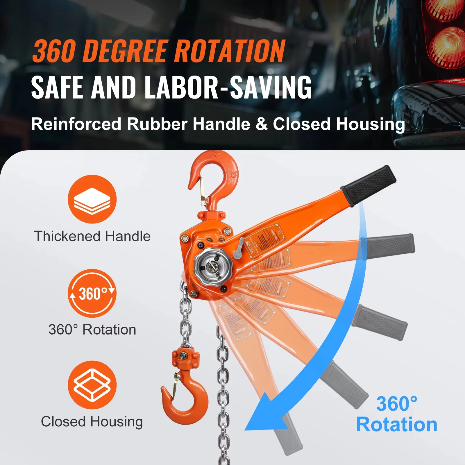 Manual Chain Hoist VEVOR Manual Lever Chain Hoist 0.75/1.5/3/6Ton 10/20 FT Come Along G80 Galvanized Carbon Steel Auto Chain Leading for Garage