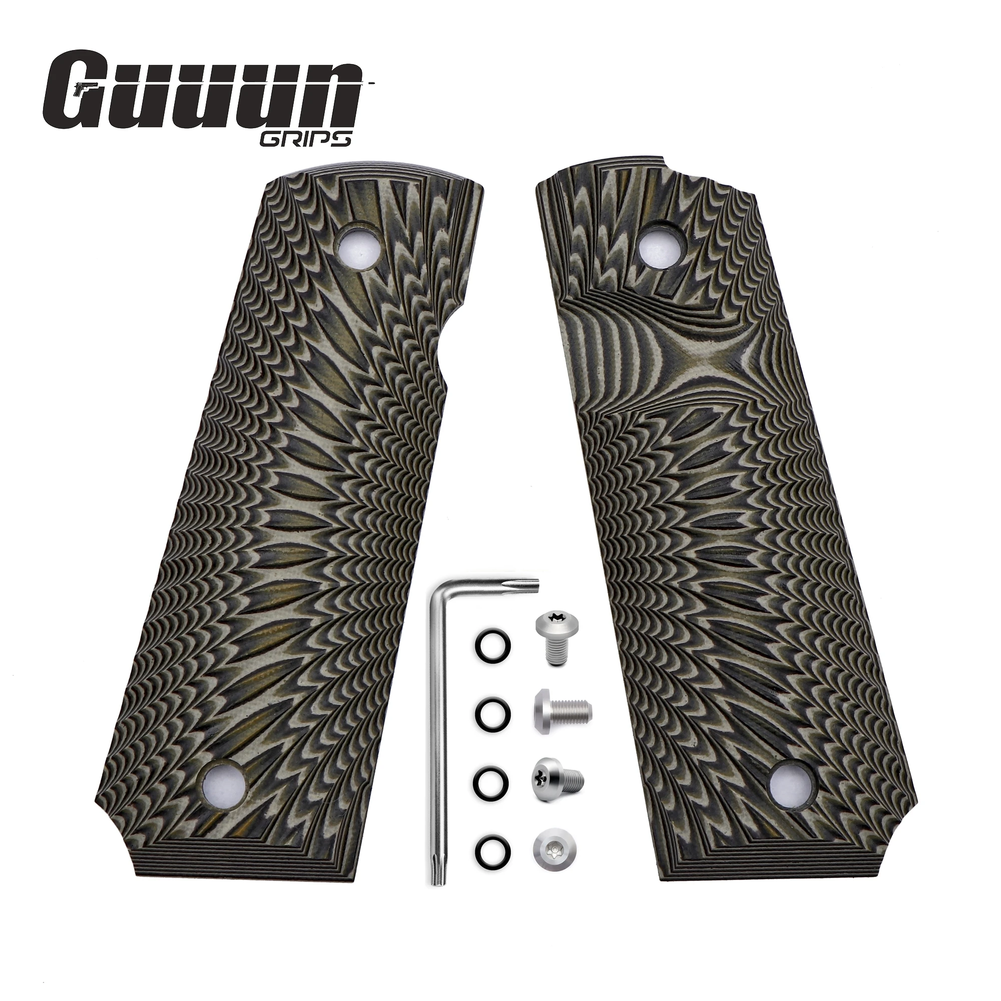 Guuun 1911 Grips G10 Full Size Manico Antiscivolo Ambi Safety Cut Big Scoop Sunburst Texture