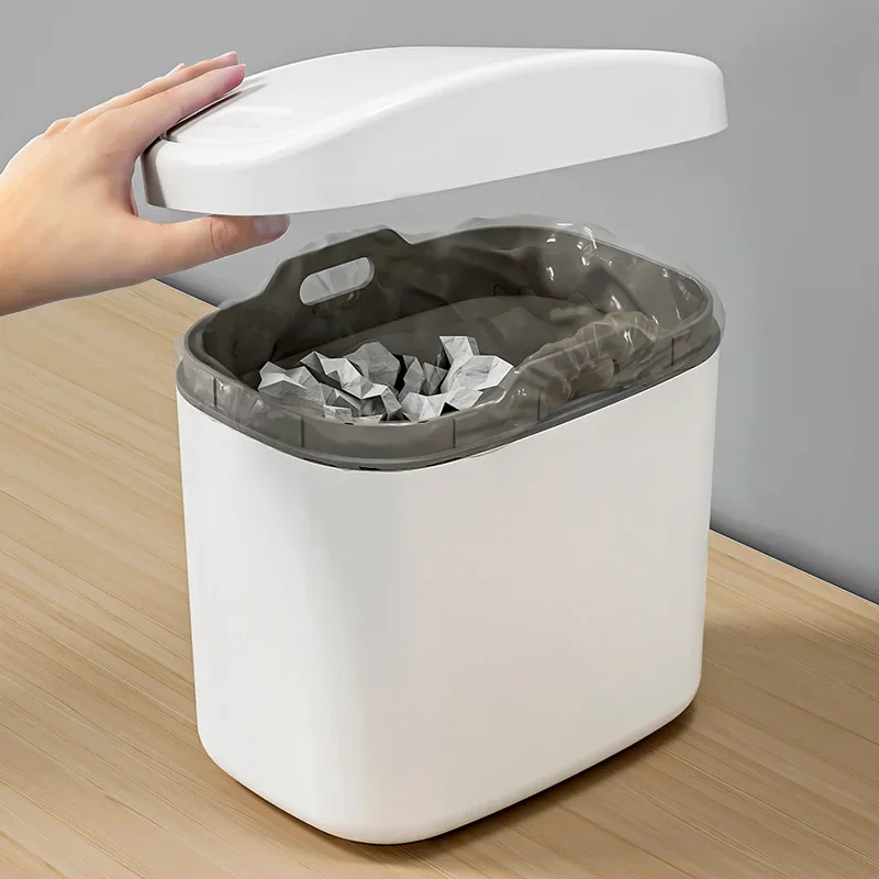 Desktop Trash Can Small Mini Plastic Dustbin with Shake Cover for Home Office