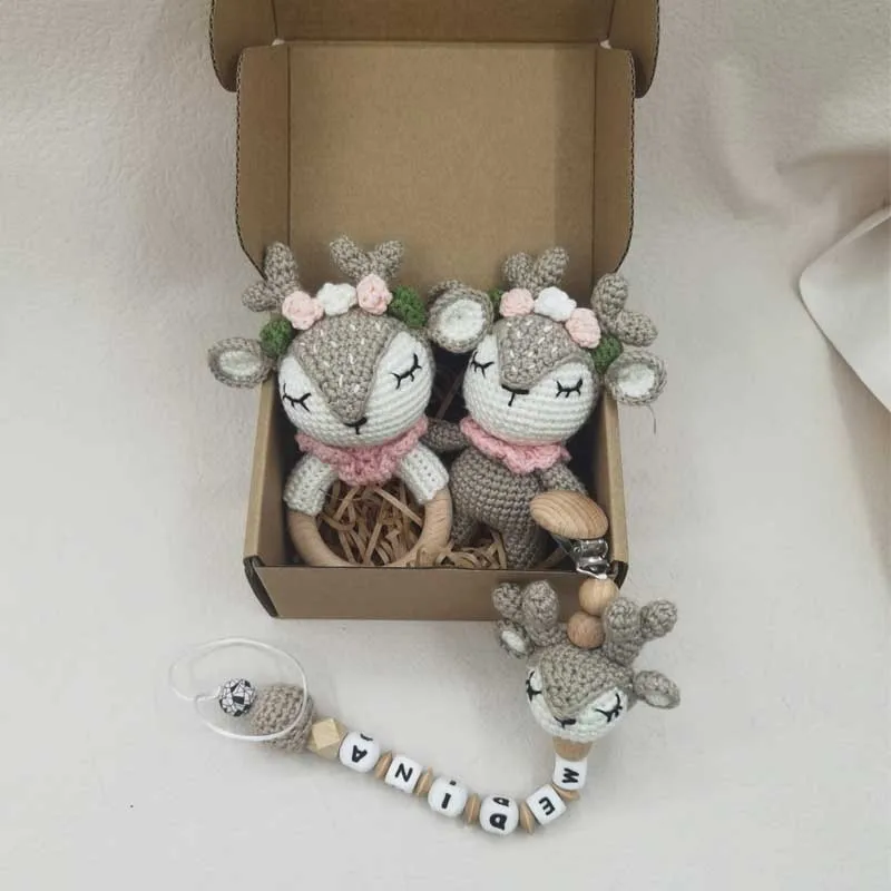 Newborn Mobile Gym Educational Ring Teething Toy Baby Cotton Baby Wooden Ring Rattle Crochet Wool Toy Customize Pacifier Chain 6