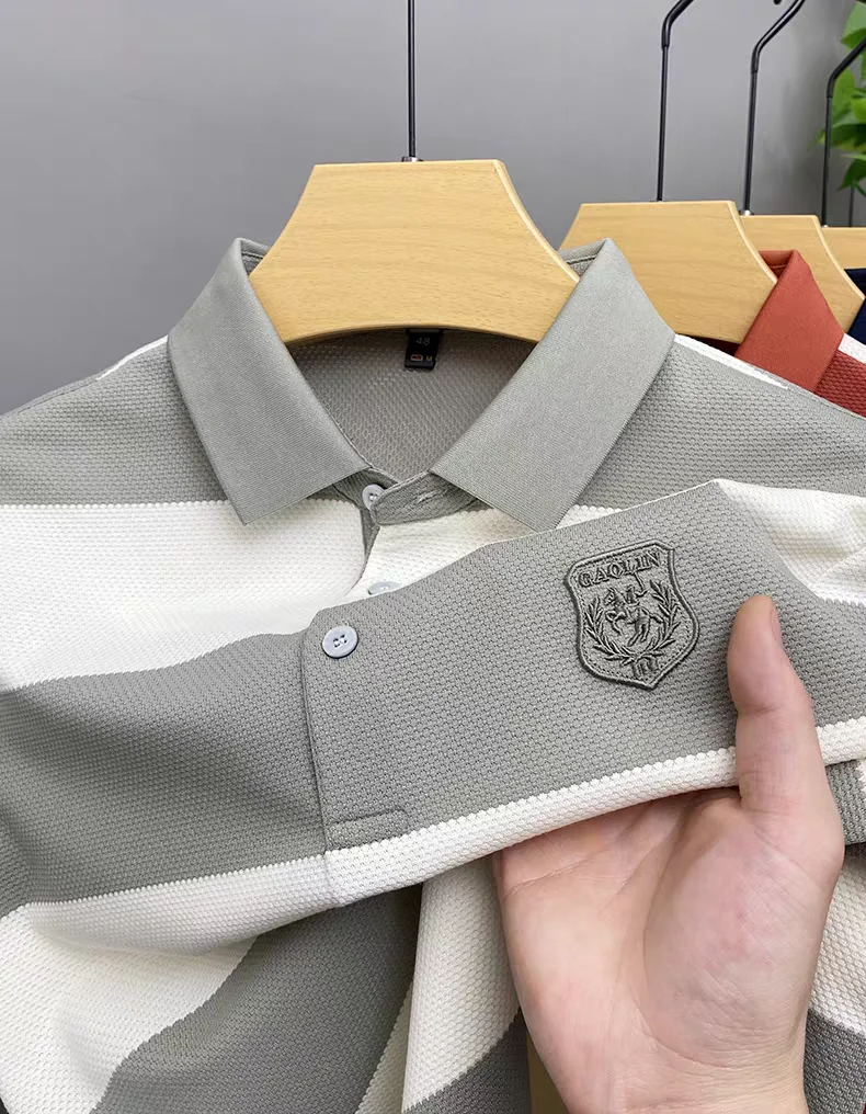 Luxury brand badge embroidered men's short sleeve polo shirt fashion wide stripe color blocked summer breathable casual T-shirt 22 S9f60491aa3d74e2d99a9d31f777cf9f6Y
