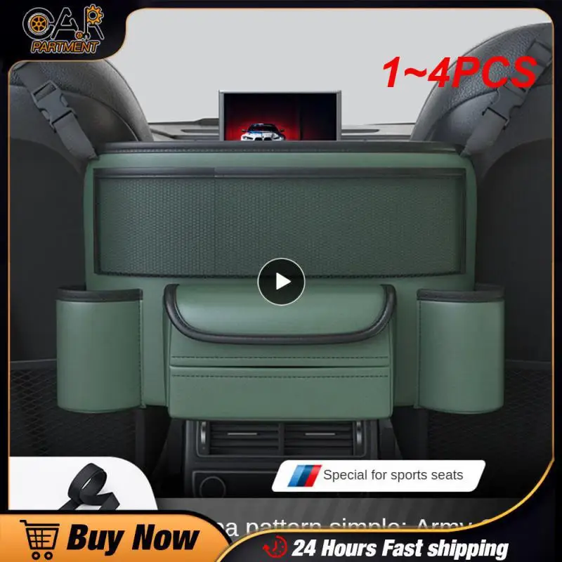 

1~4PCS Leather Car Seat Middle Hanger Storage Bag Luxury Auto Handbag Holder Between Seats Tissue Water Cup Pockets Stowing