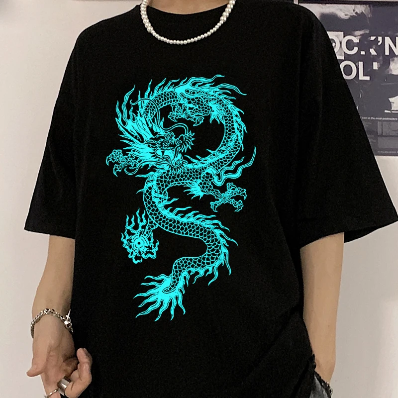 

Women T-shirt Ulzzang Harajuku Vintage Gothic Dragon Print Short Sleeve T Shirts Summer Loose Casual Streetwear y2k Clothes Tops