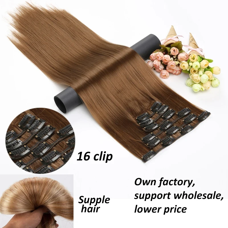 6Pcs/Set Synthetic Clips in Hair Extensions For Full Head 24Inch Long Straight Heat Resistant False Hair With 16 Clips For Women
