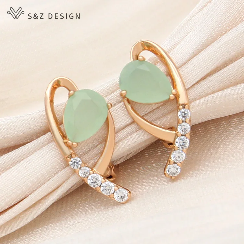 S&Z DESIGN New Arrivals Trendy Zircon Champagne Gold Color Water Drop Crystal Dangle Earrings For Women Wedding Jewelry Gift