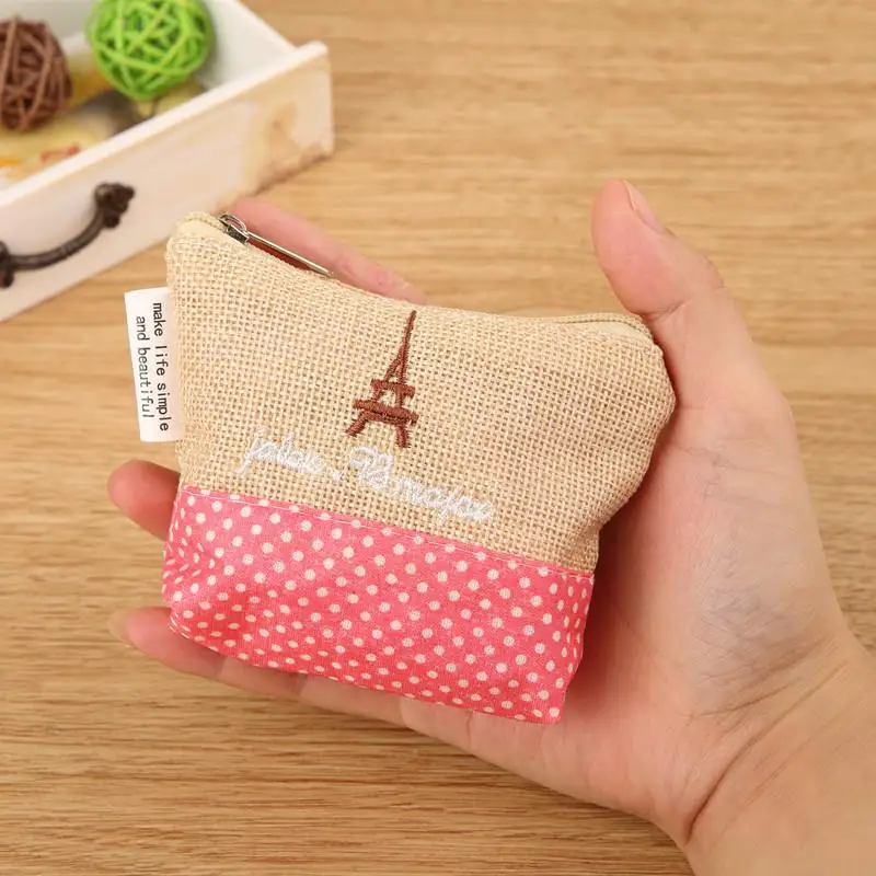 2pcs Rural Style Coin Bag Cotton Creative Canvas Coin Purse Key Case