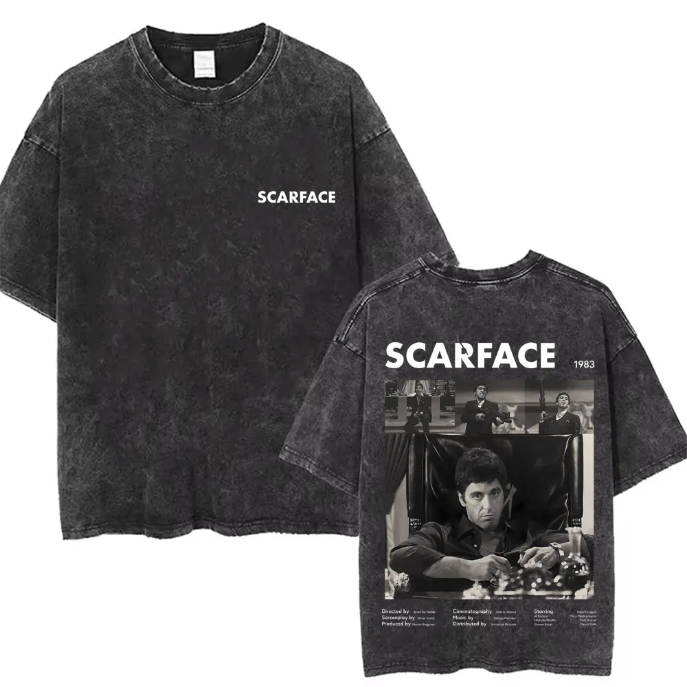 90er Jahre Klassischer Gangster-Film Scarface Vintage Washed T-Shirt Tony Montana Al Pacino T-Shirts für Männer und Frauen Rock Oversized T-Shirts – Detail 5