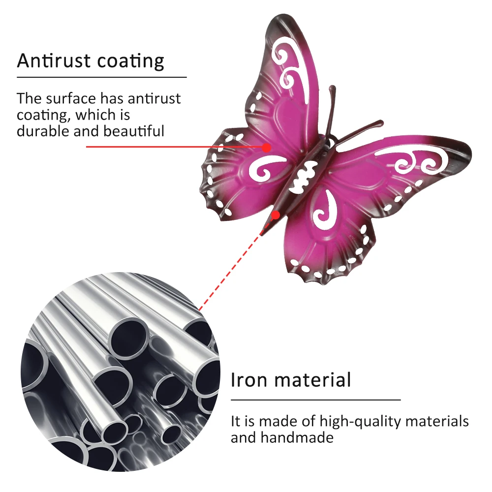 6/12 Pcs Metal Butterfly Wall Art Hanging Butterfly Sculpture Ornaments Garden Yard Sheds Decor for Indoor Outdoor Walls Fences