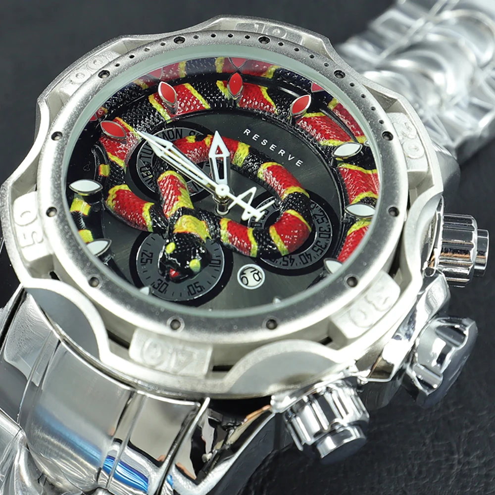 

Undefeated Snake Shape Silver Large Dial Men Watch Luxury Waterproof Invicto Reloj Hombre Dropshipping Watch Relogio Masculino
