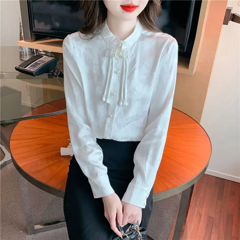 

Autumn New Printed Chiffon Shirt for Women 2024 New Single Breasted Shirt Long Sleeved Top Ladies Plush Fashionable Tops Q127