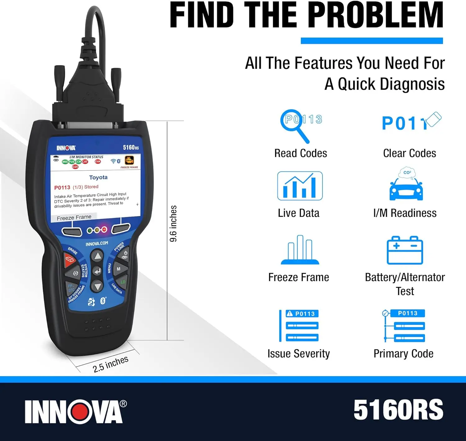 INNOVA 5160RS, OBD2 Bidirectional Scan Tool, OE-Level All System Diagnostics, Reset Oil Light/Battery/EPB/SAS/DPF, Mechanic