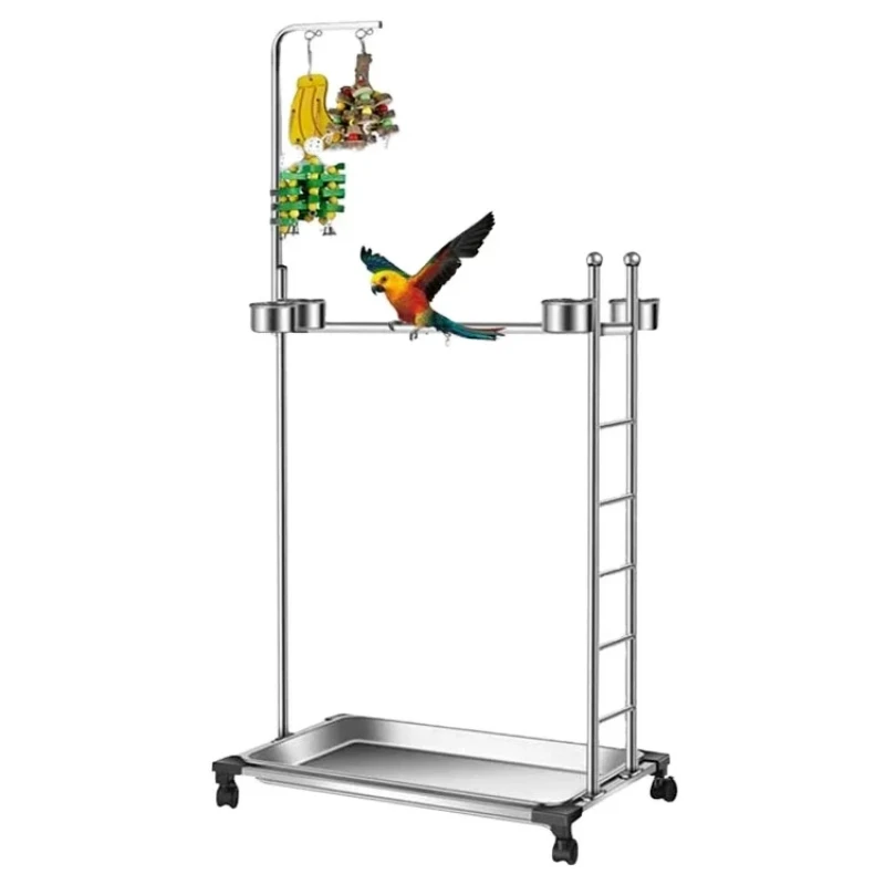 

Manufacturer Wholesale Parrot stand stainless steel bird cage stand sub-stand stick activity parrot supplies with swing toy