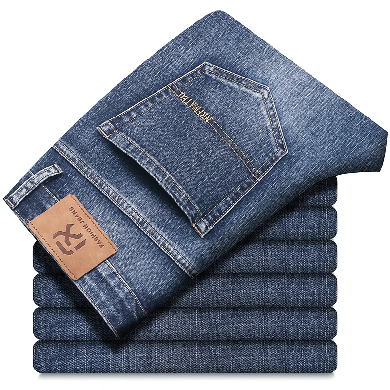 New Autumn and Winter Plus Size 40 42 44 Men Straight Loose Jeans Business Fashion Denim Stretch Pants Male Brand Trousers