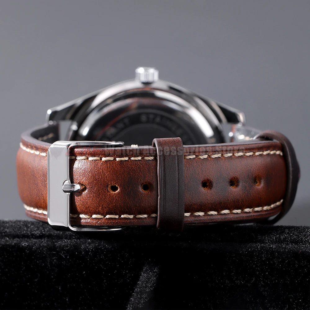 18mm 19mm 20mm 21mm 22mm Universelle Vintage Uhrenarmbänder aus Ölwachsleder, braun, aus der obersten Lederhaut, Herren-Accessoires mit Dornschließe – Detail 7