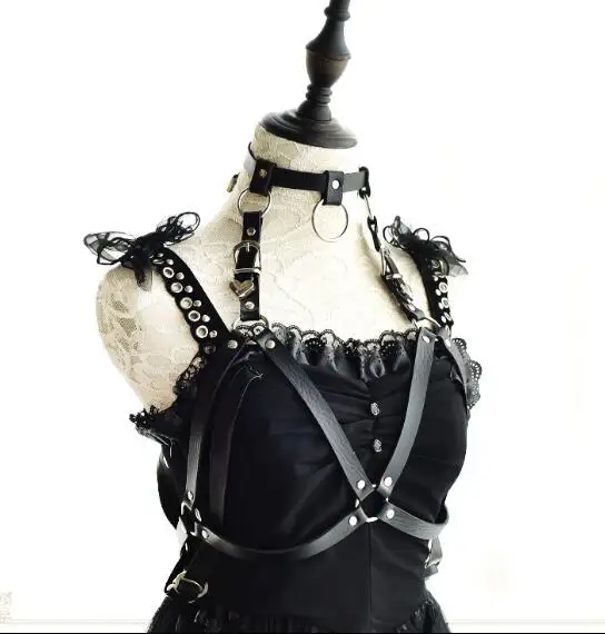 

Pumk Strap Women PU Rivet Black Fasten Belt Leather