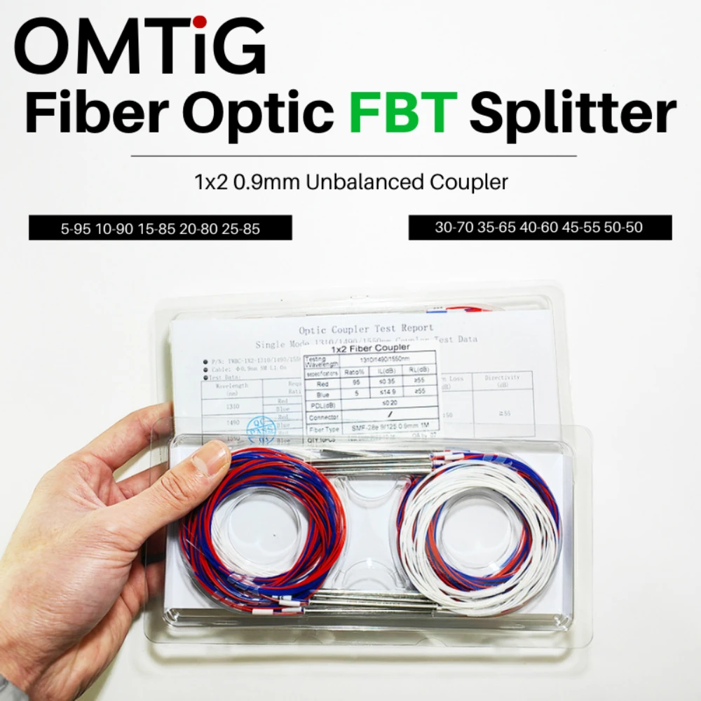 10 adet 10/90 20/80 30/70 40/60 50/50 5/95 15/85 25/75 35/65 45/55 1x2, 0.9mm, Fiber optik sıyırıcı,