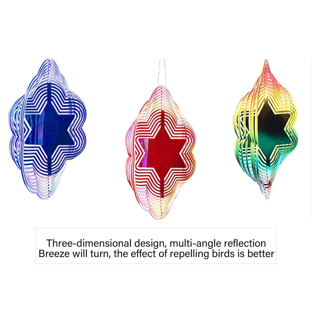ABS Hexagonal Wind Spinner 20.1*20.1cm Colorful 3D Bird Repelling Wind Chime Household Garden Balcony Decoration Parts 1pcs outdoor wind chimes solar wind spinner